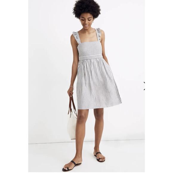 Madewell Dresses & Skirts - Madewell Women’s‎ Dress Size 0 Ruffle Striped Pockets Beachy Preppy Cottagecore